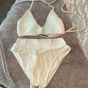 JMP the label white two piece crochet bikini
